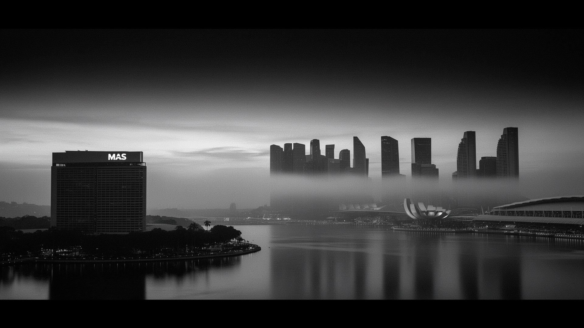 Singapore Marina Bay skyline at dawn under low fog — symbolic of governance above the Asian tokenisation rail